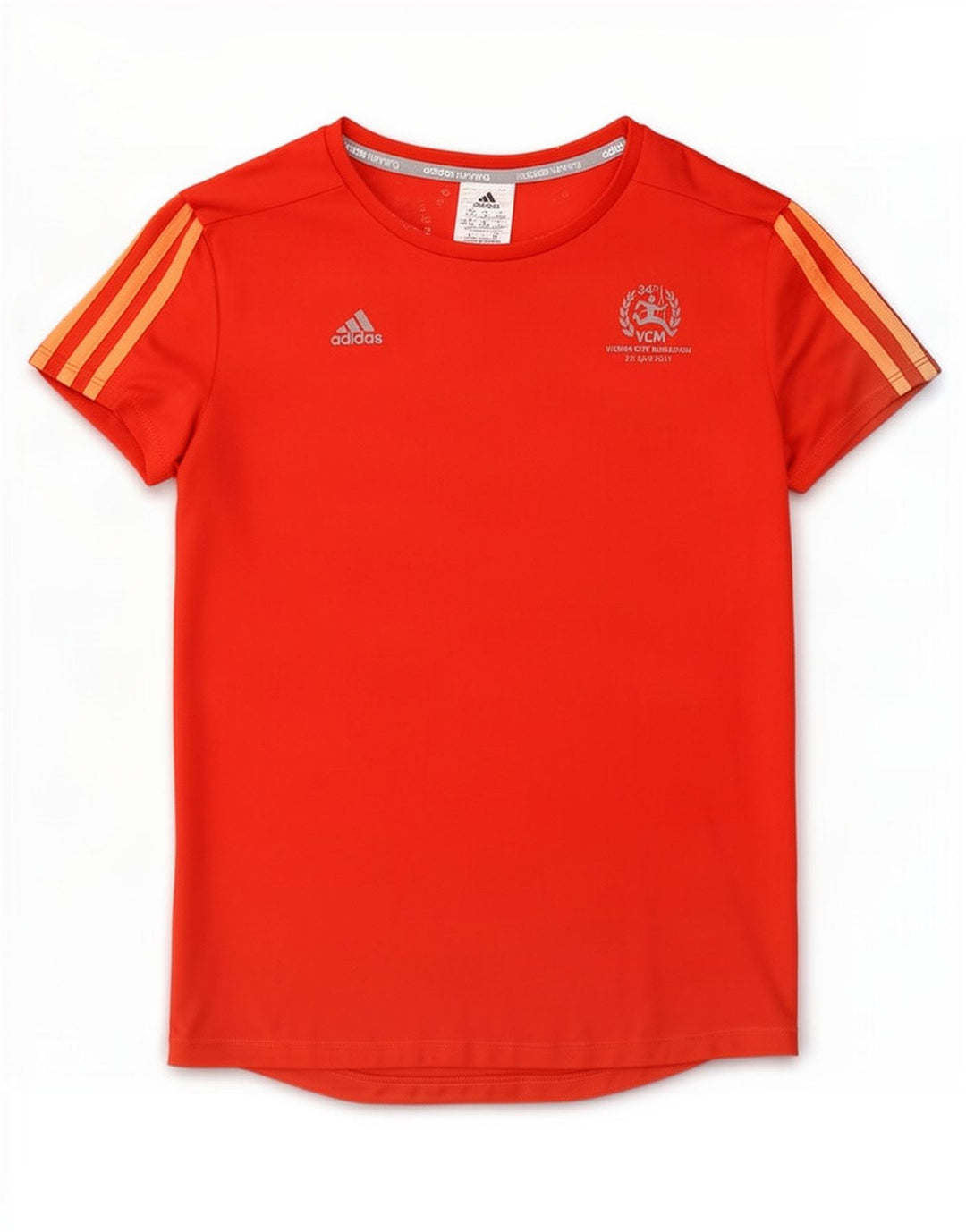 Adidas Damen Running Graphic T-Shirt Top UK 12/14 Medium Orange Polyester