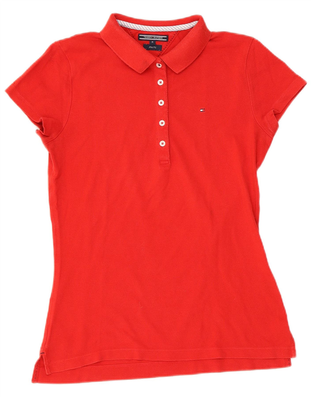 TOMMY HILFIGER Damen Slim Fit Poloshirt UK 12 Mittelrot