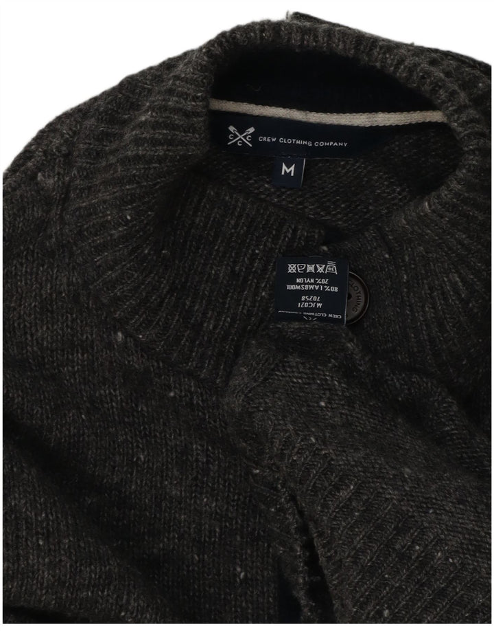 Crew Clothing Herren-Pullover mit Knopfkragen, mittelgrau gesprenkelte Lammwolle