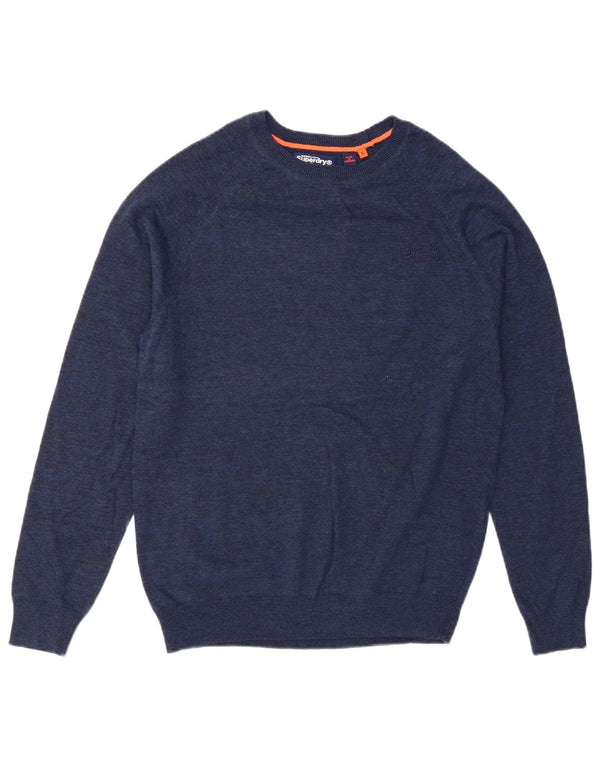 Superdry Herren-Pullover mit Rundhalsausschnitt, Größe L, aus blauer Baumwolle