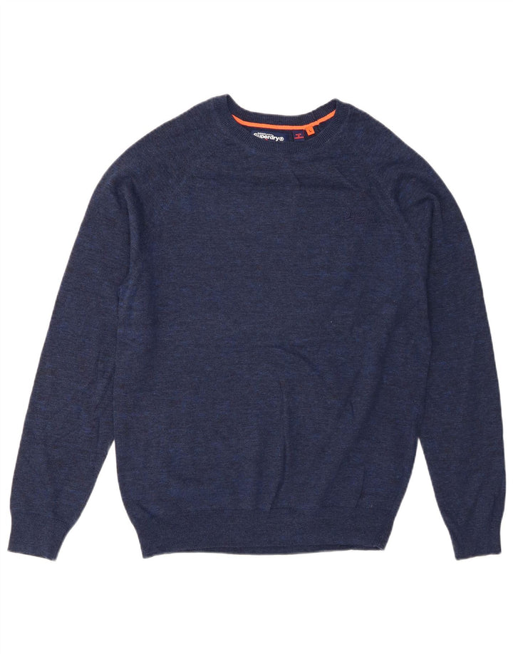 Superdry Herren-Pullover mit Rundhalsausschnitt, Größe L, aus blauer Baumwolle