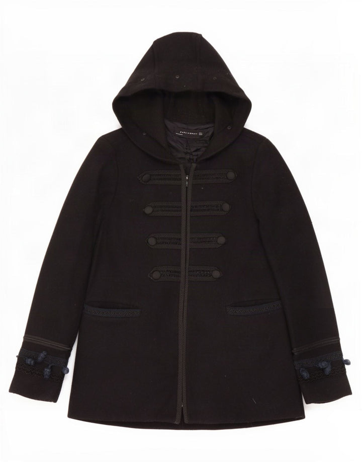 Zara Damen-Bomberjacke mit Kapuze, UK 14, mittlere schwarze Wolle
