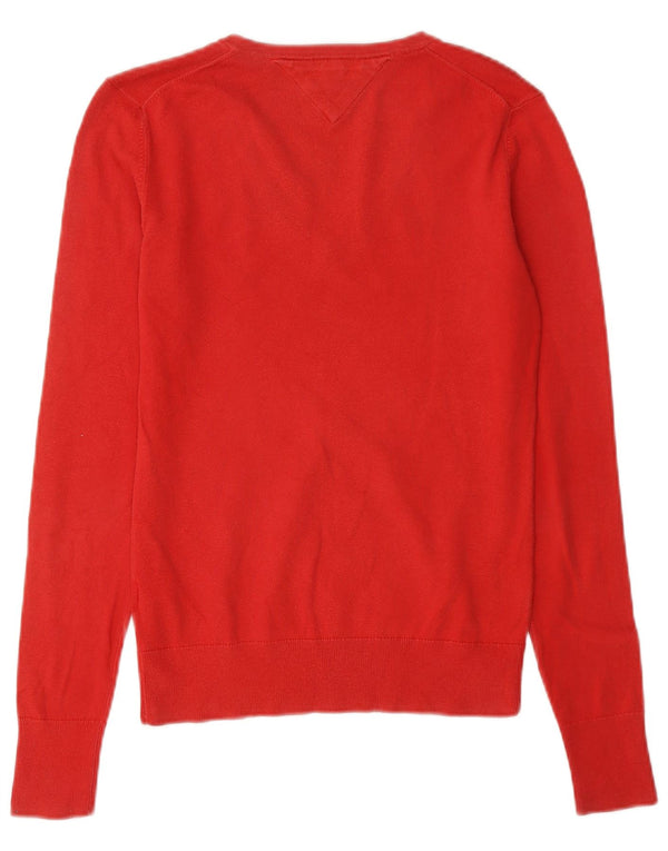 Tommy Hilfiger Damen-Pullover mit V-Ausschnitt, Gr. 10, Größe S, rot, Baumwolle