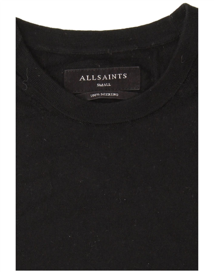 ALL SAINTS Herren-Pullover mit Rundhalsausschnitt, Größe S, schwarze Merinowolle