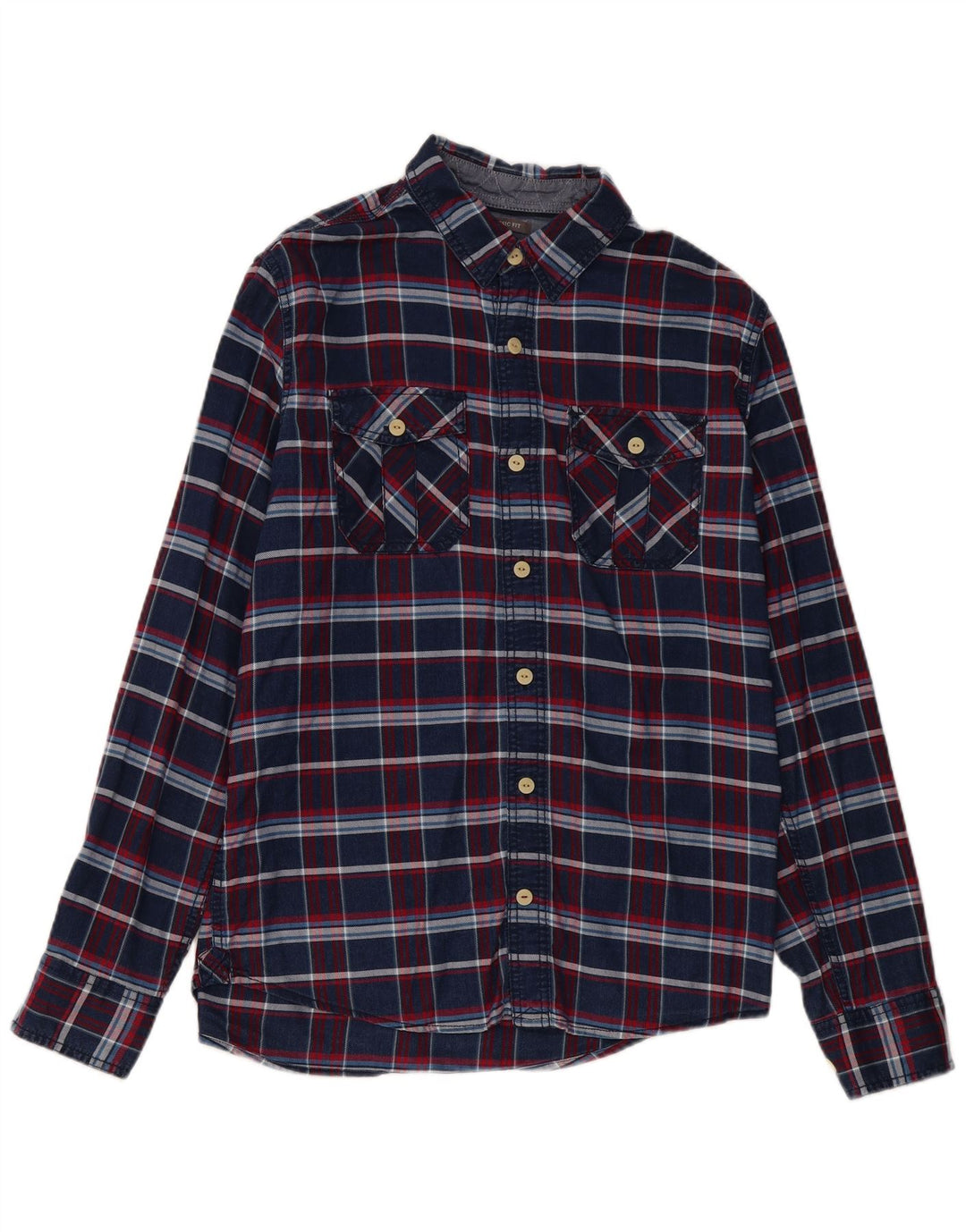 Fat Face Herren-Flanellhemd mit klassischer Passform, mittelblau, kariert, Baumwolle
