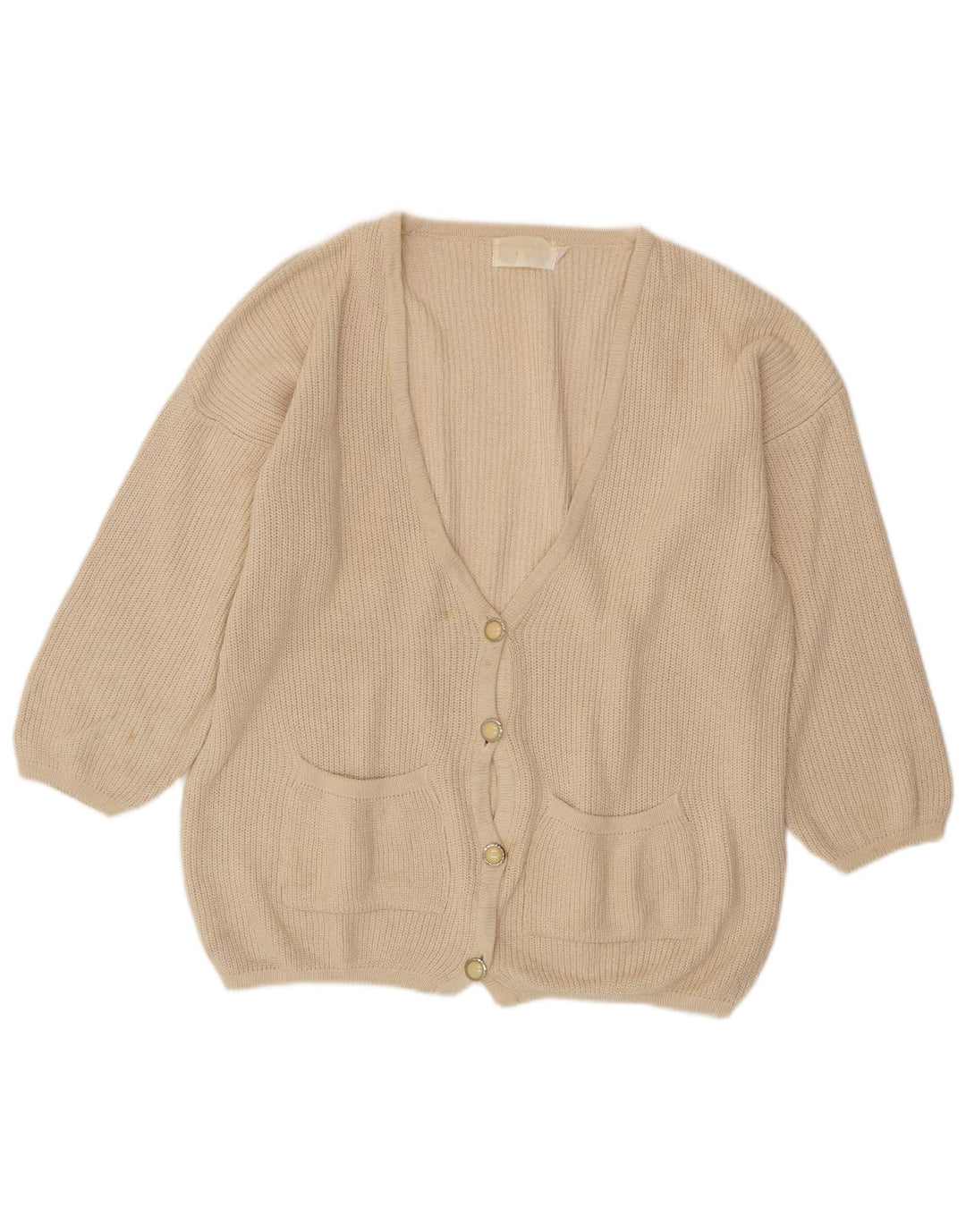 VINTAGE Damen-Strickjacke in Übergröße, EU 46/48 XL, gebrochenes Weiß