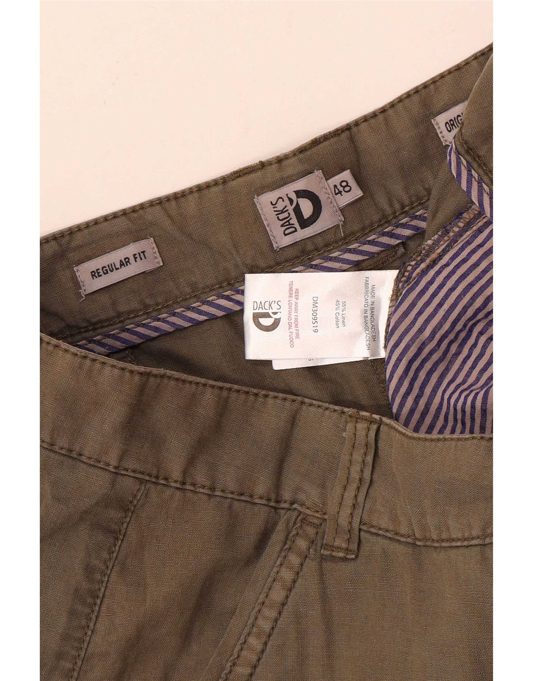 Dack's Herren-Chinoshorts mit normaler Passform, Größe 48, Größe M, W32, Khaki, Leinen