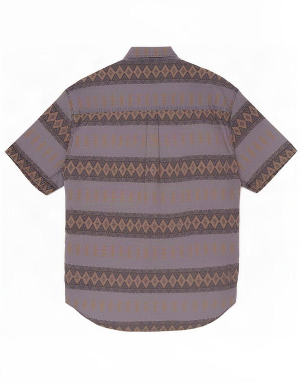 C & A Herren-Kurzarmhemd, Größe 43/44 XL, blaue geometrische Baumwolle