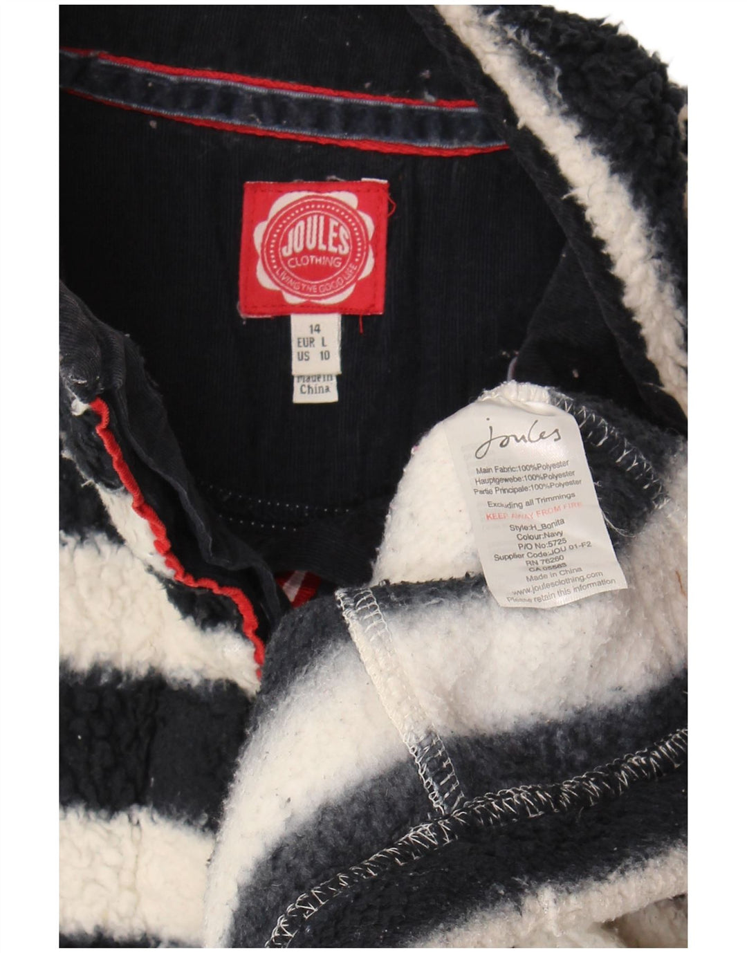 Joules übergroßer Fleece-Pullover für Damen, UK 14, groß, schwarz gestreift, Polyester
