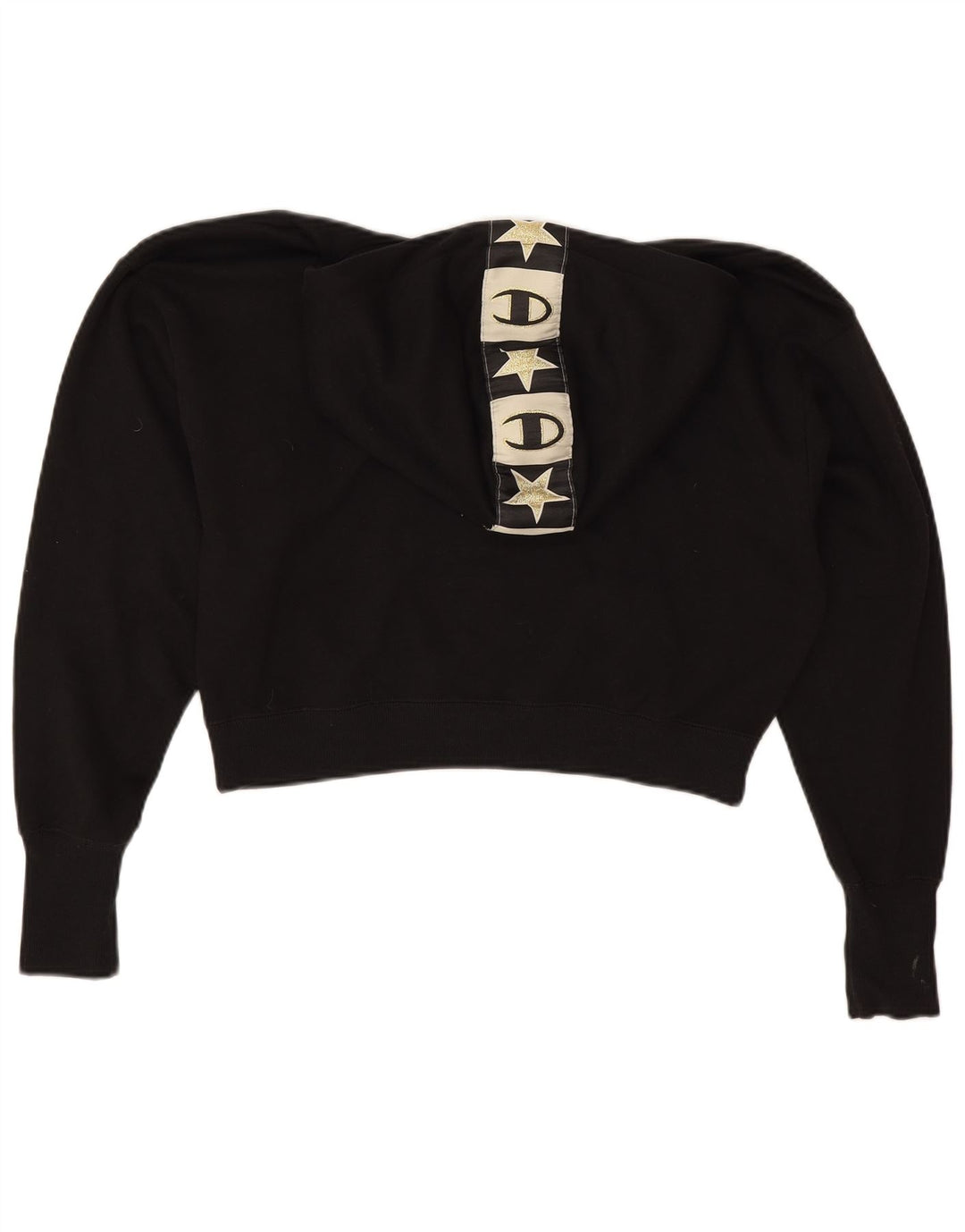 Champion Damen-Pullover mit übergroßem Crop-Grafik-Kapuzenpullover, Gr. 10, Größe S, Schwarz