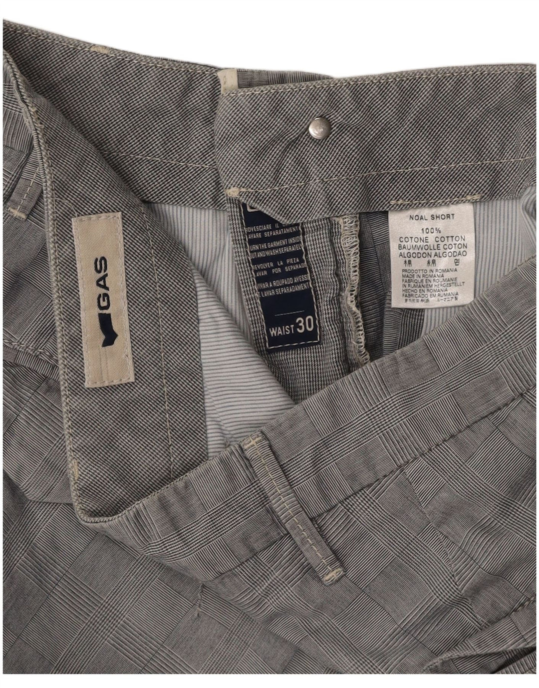 GAS Herren Chinoshorts W30 Mittelgrau karierte Baumwolle