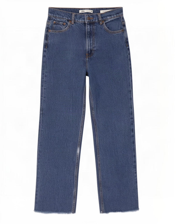Zara Damen Straight Jeans EU 34 2XS W24 L28 Blaue Baumwolle