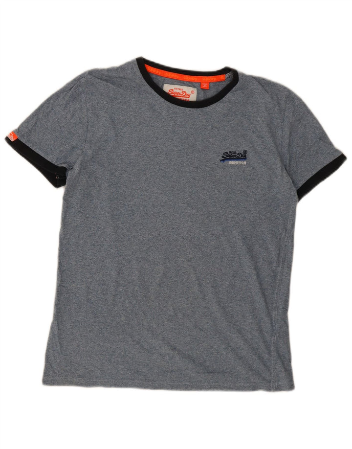 Superdry Herren T-Shirt-Oberteil aus mittelblau gefleckter Baumwolle