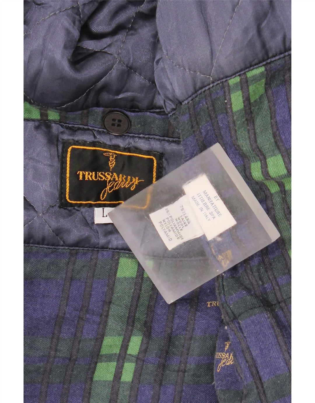 Trussardi Jeans Herrenmantel UK 40 Large Marineblau Wolle Klassisch
