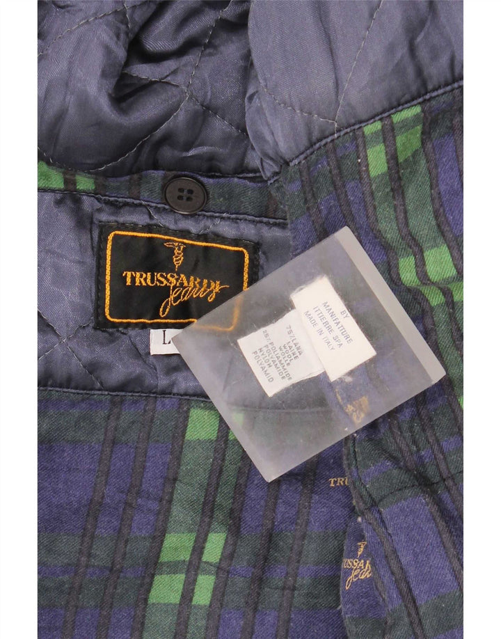 Trussardi Jeans Herrenmantel UK 40 Large Marineblau Wolle Klassisch