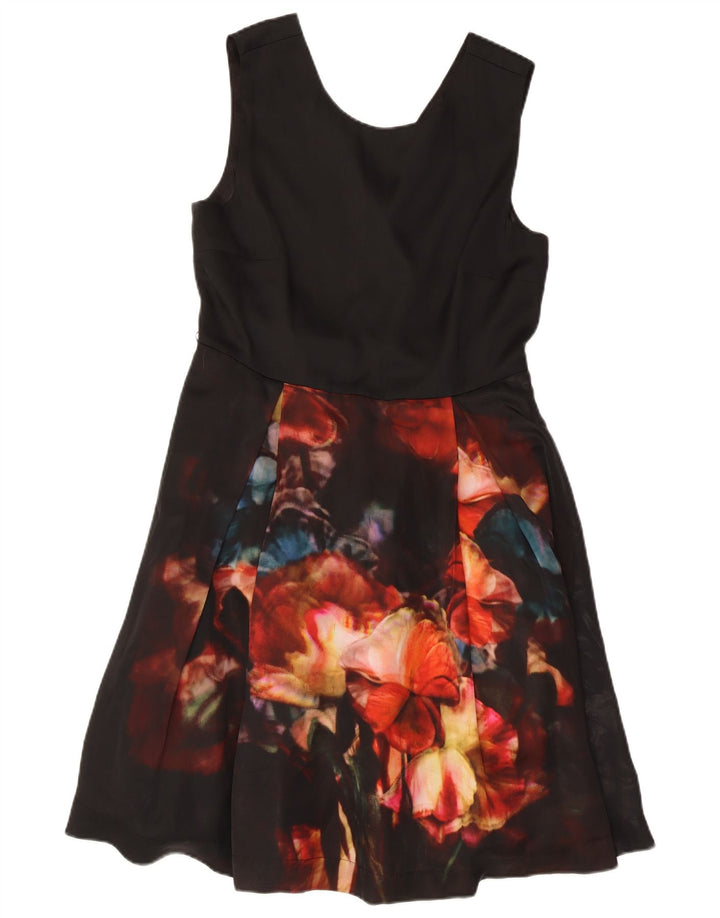 Ärmelloses A-Linien-Kleid für Damen von Ted Baker, Größe 3, mittelgroß, schwarz geblümt