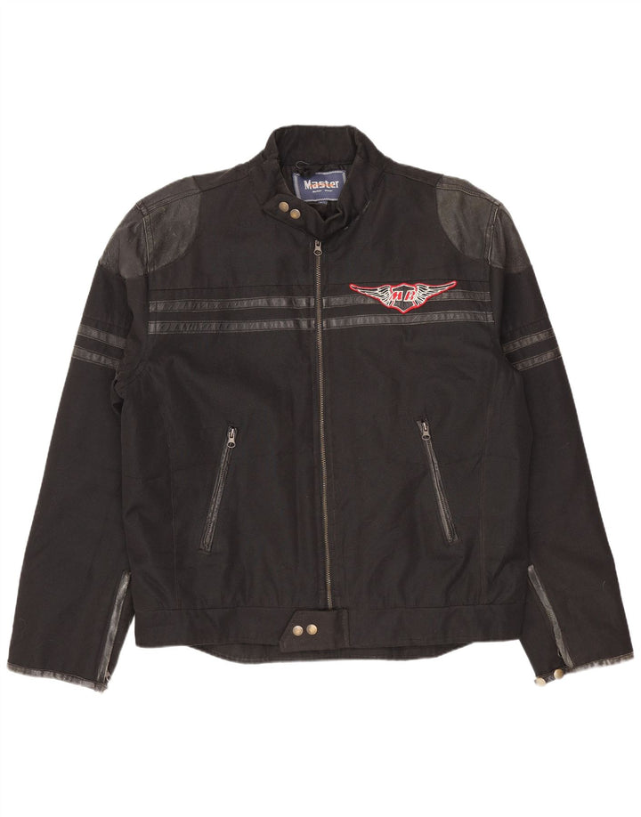 Master Herren-Bikerjacke mit Grafik, UK 40, Größe L, schwarzes Nylon
