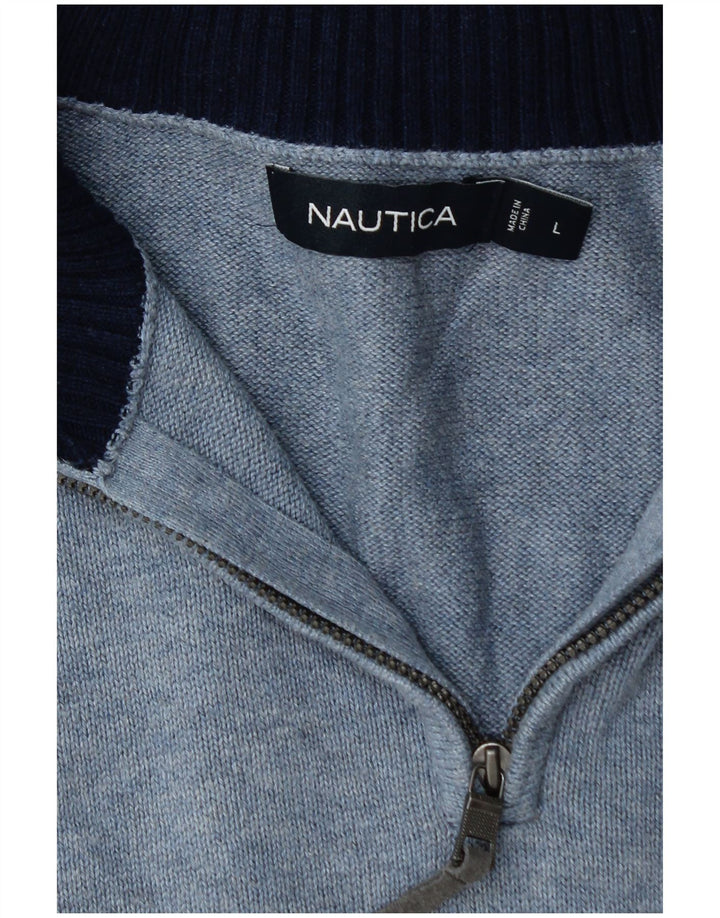 NAUTICA Herren-Pullover mit Reißverschluss am Hals, groß, aus blauer Baumwolle
