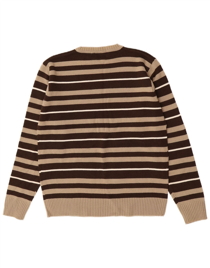 Ben Sherman Herren-Pullover mit Rundhalsausschnitt, mittelbraun, gestreift, Acryl