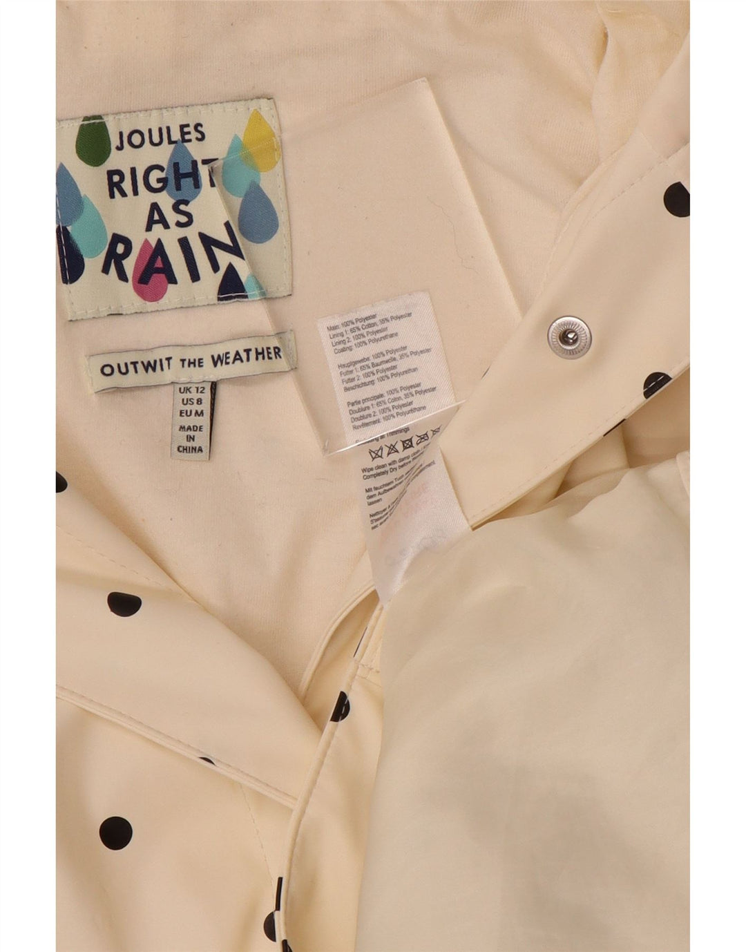 JOULES Damen-Regenmantel mit Kapuze, UK 12, mittelgrau, gepunktet, Polyester