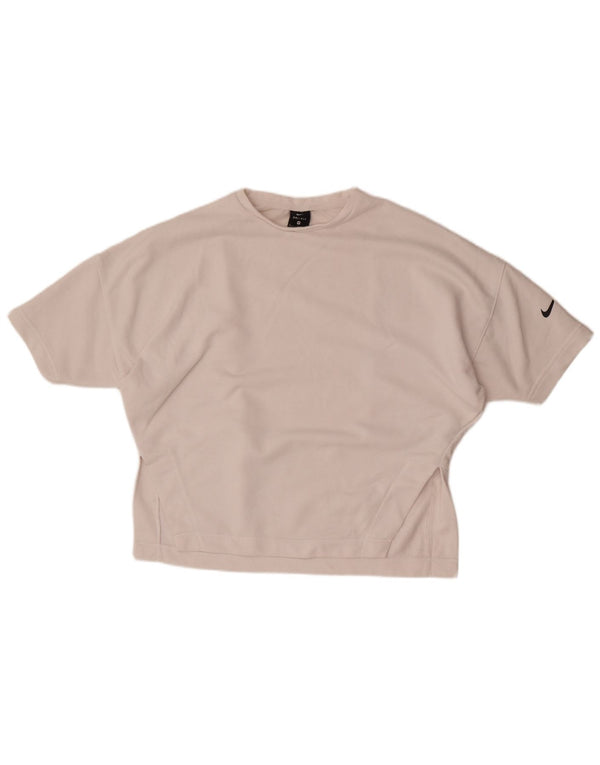 Nike Damen Dri Fit Übergroßes T-Shirt-Oberteil UK 14 Mittelweiße Baumwolle