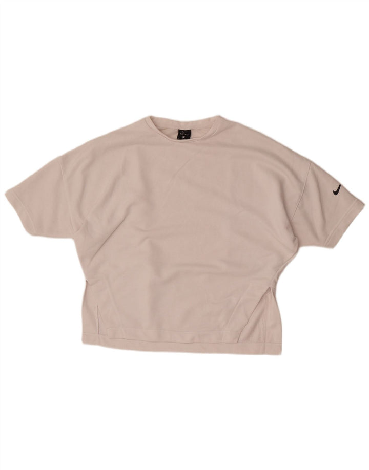 Nike Damen Dri Fit Übergroßes T-Shirt-Oberteil UK 14 Mittelweiße Baumwolle