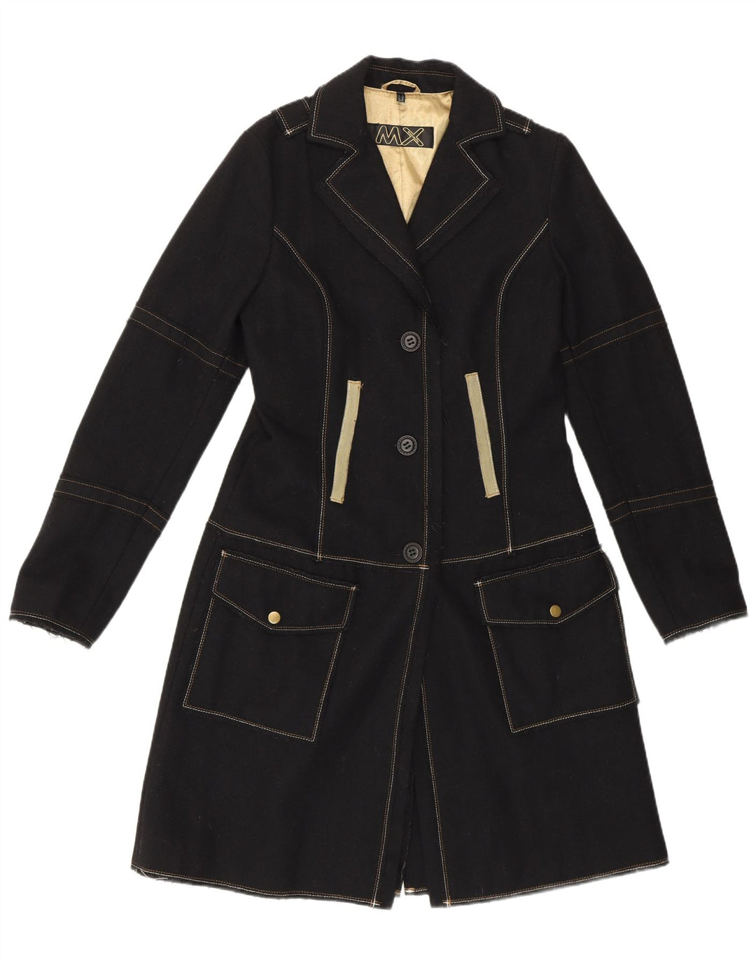 Vintage Damen Militärmantel UK 10 Small Black Wool Classic