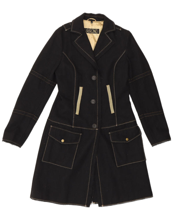 Vintage Damen Militärmantel UK 10 Small Black Wool Classic