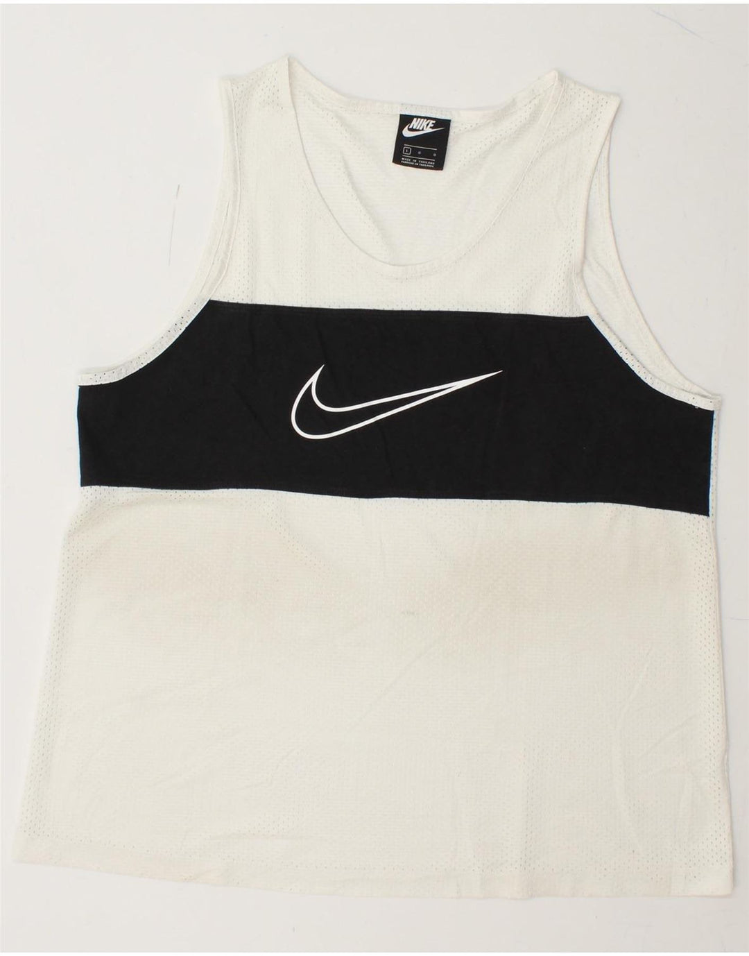 NIKE Womens Graphic Vest Top UK 16 Large White Colourblock Vintage Nike and Second-Hand Nike from Messina Hembry 
