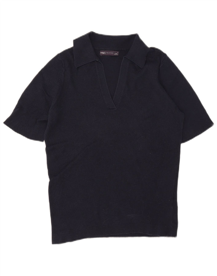Marks & Spencer Damen Poloshirt UK 12 Medium Marineblau Baumwolle