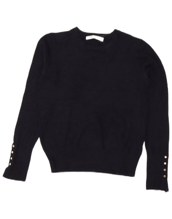 Zara Damen Crop U-Boot-Ausschnitt Pullover Pullover UK 10 Small Marineblau Viskose