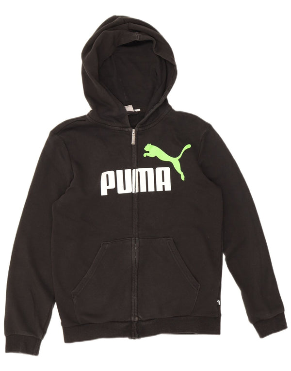 Puma Jungen Kapuzenpullover mit grafischem Reißverschluss, 13–14 Jahre, schwarze Baumwolle