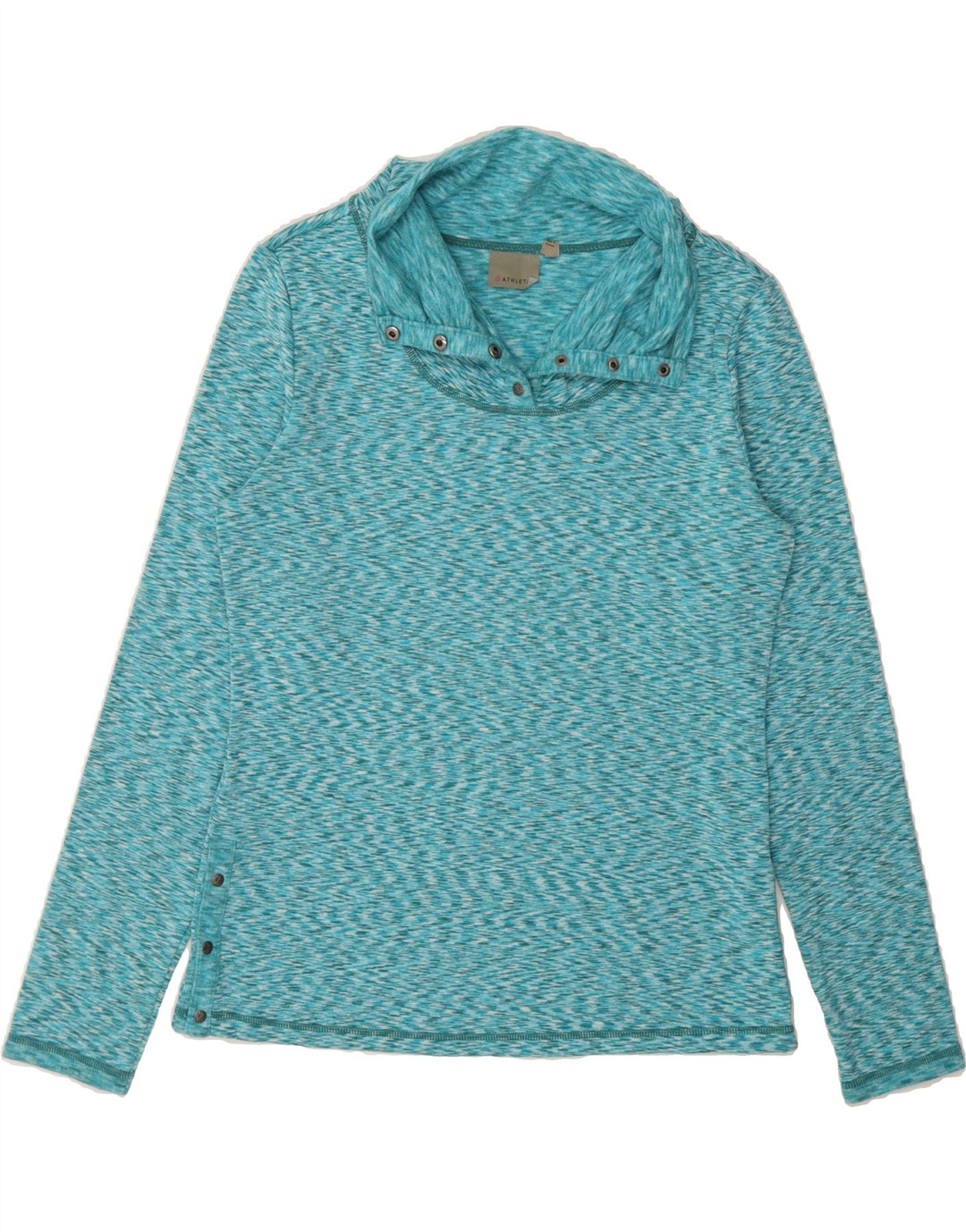 ATHLETA Womens Button Neck Fleece Jumper UK 14 Medium Blue Flecked Vintage Athleta and Second-Hand Athleta from Messina Hembry 