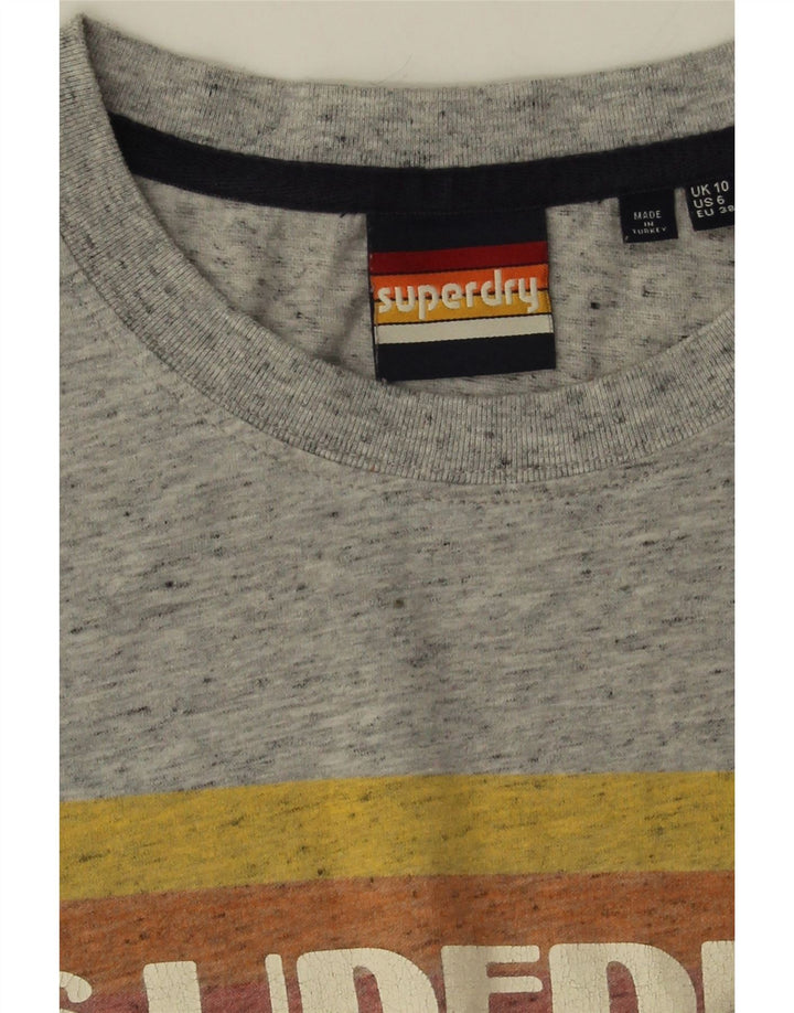 Superdry Damen Übergroßes Grafik-T-Shirt-Oberteil UK 10 Small Grau meliert