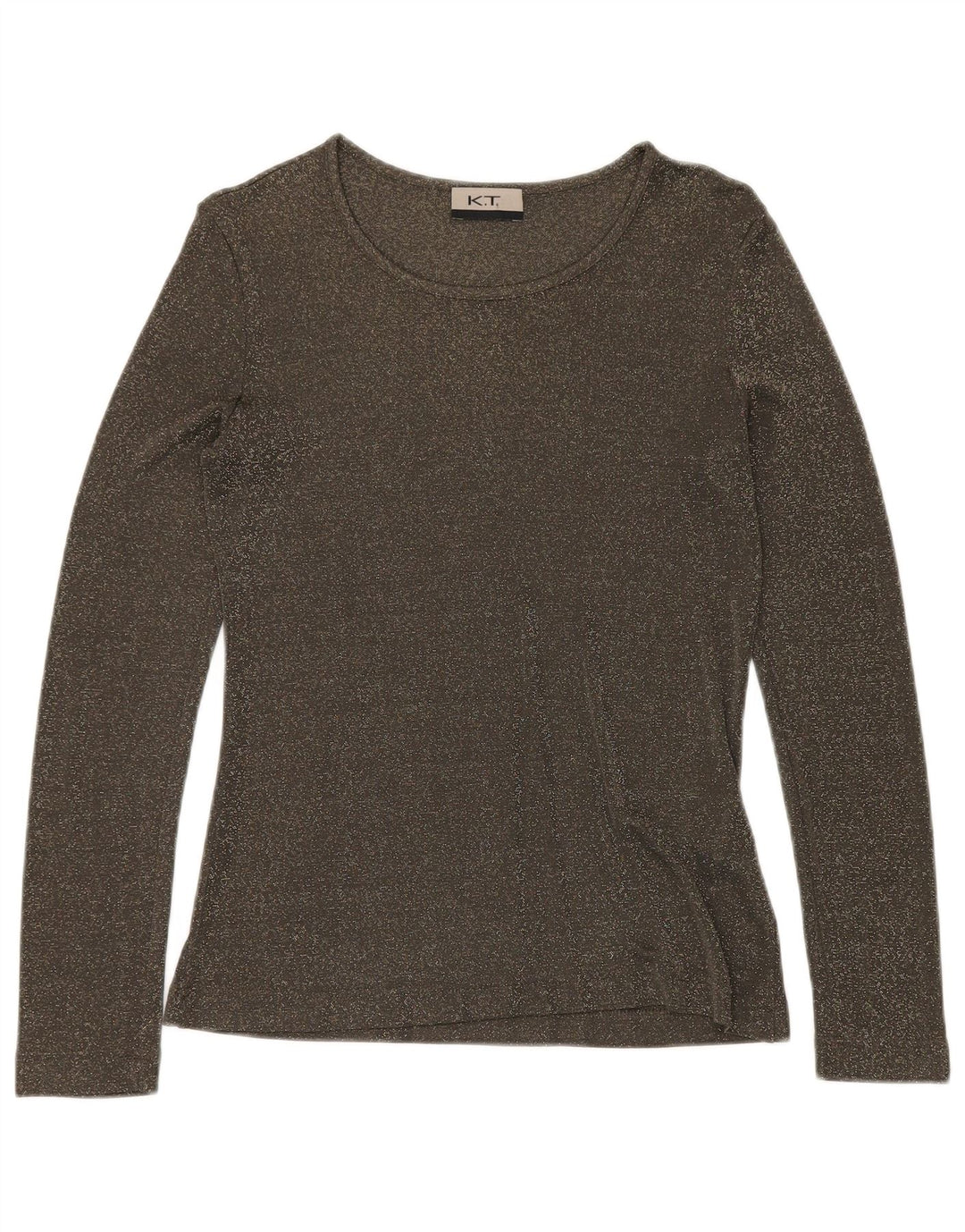 VINTAGE Damen Top Langarm UK 12 Mittelgrün meliert Viskose