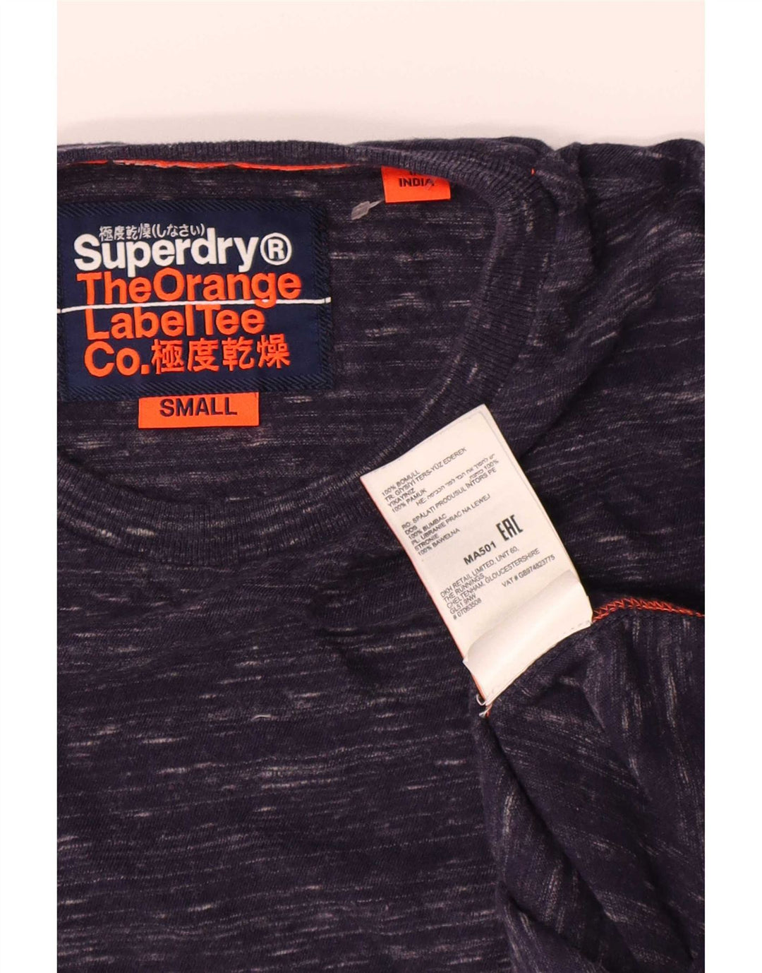 Superdry Herren-Oberteil mit langen Ärmeln, klein, marineblau gesprenkelte Baumwolle