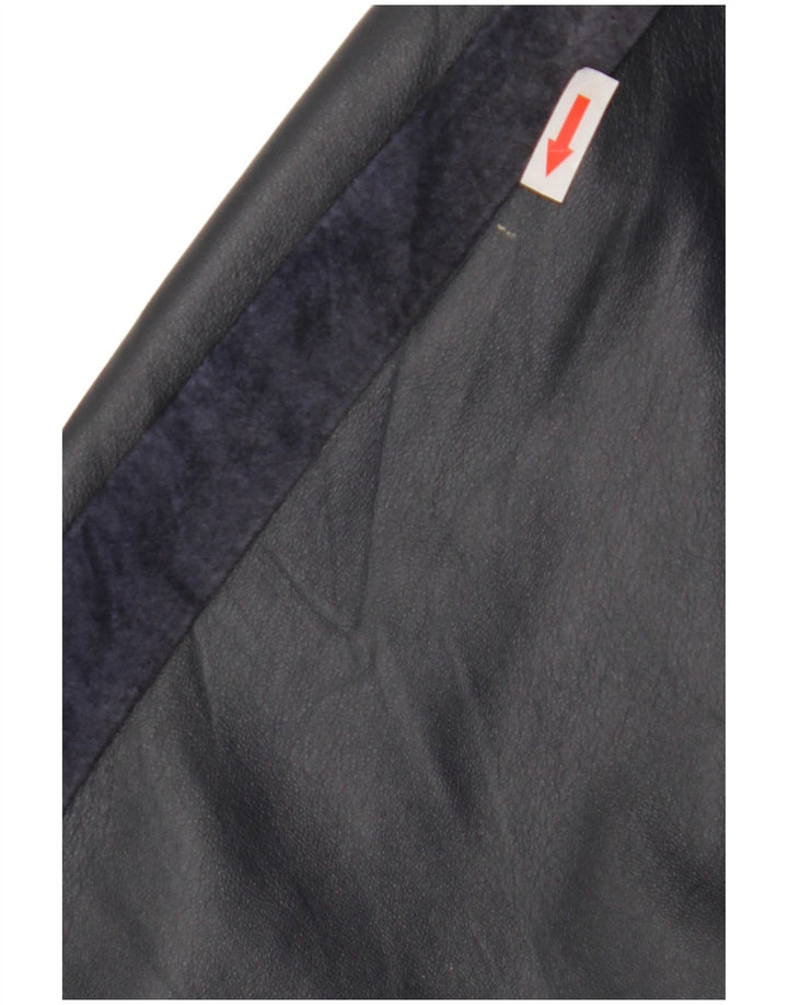Vintage Damen Ledermantel UK 14 Mittel Marineblau gestreift