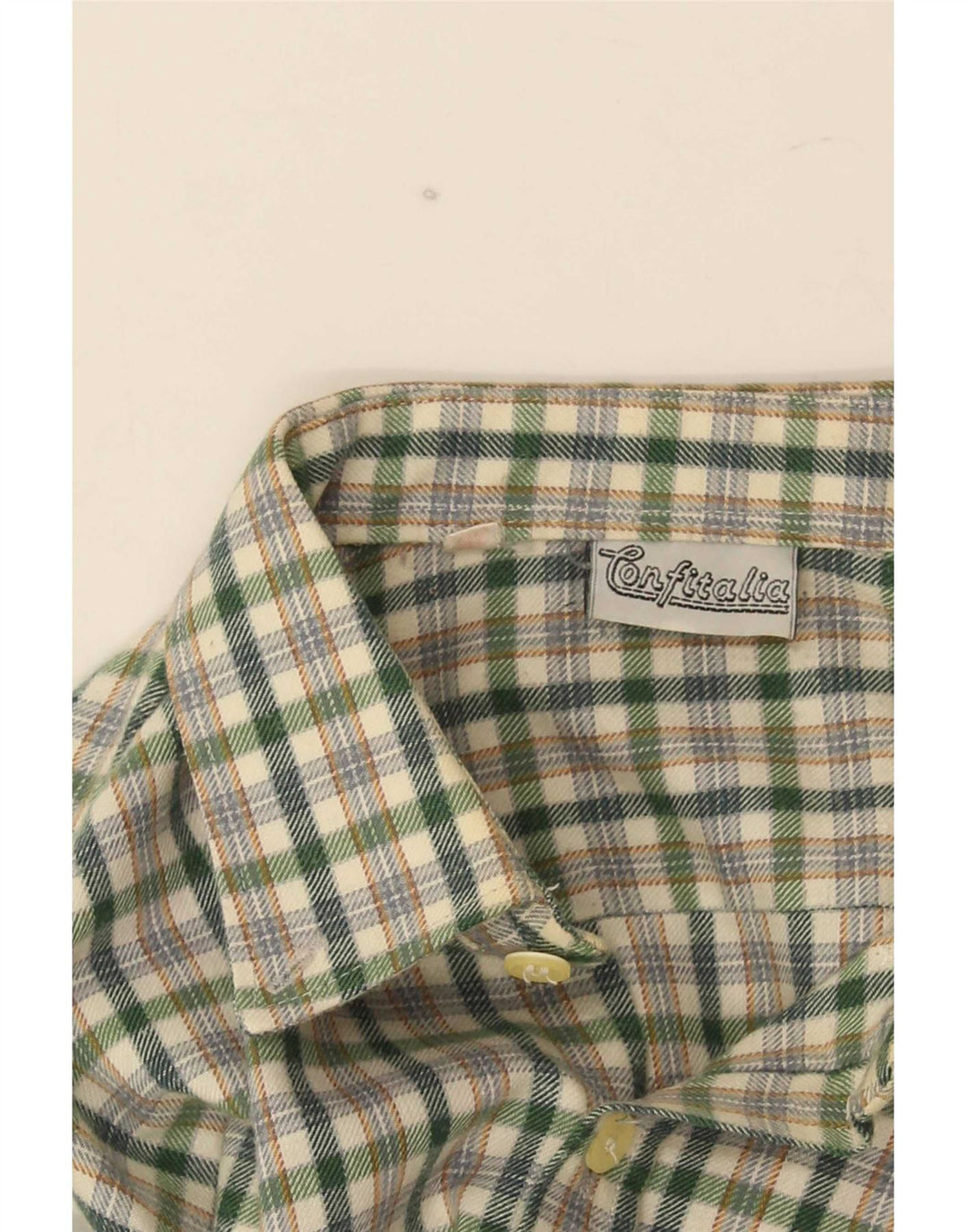 Vintage Herren-Flanellhemd, klein, grün kariert, Polyester
