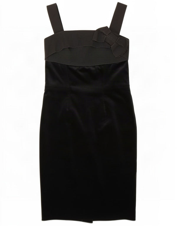 Vintage Damen Ärmelloses Samt-Etuikleid UK 8 Small Schwarze Baumwolle