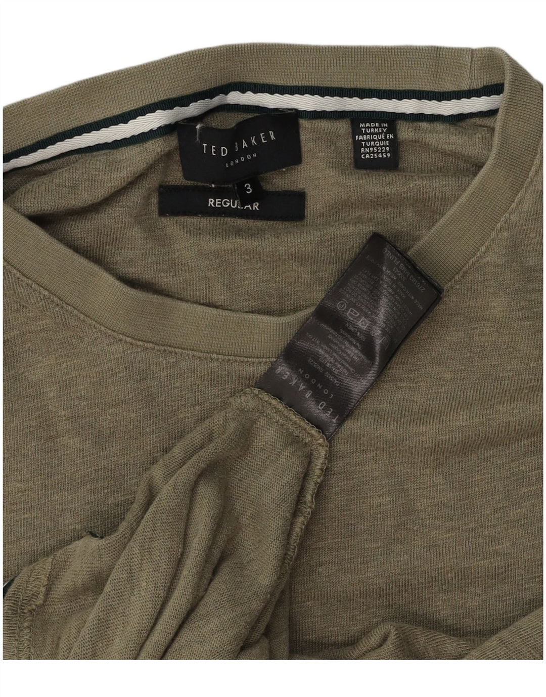 Ted Baker Herren-T-Shirt, normal, Größe 3, mittleres Khaki-Leinen