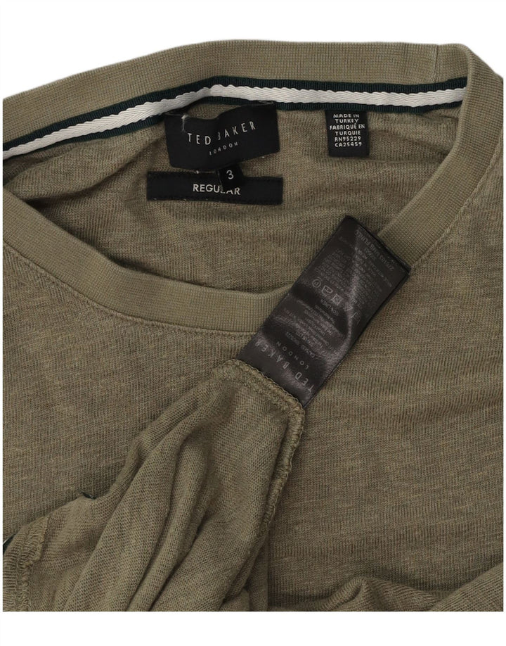 Ted Baker Herren-T-Shirt, normal, Größe 3, mittleres Khaki-Leinen