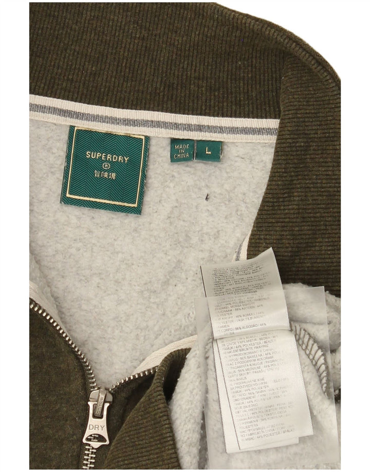 Superdry Herren-Sweatshirt mit Reißverschluss am Hals, große Khaki-Baumwolle