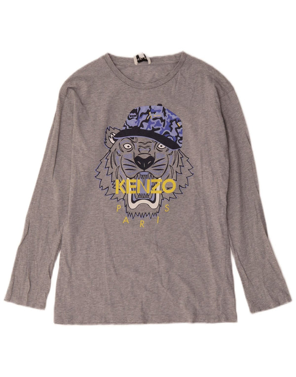 Kenzo Boys Paris Graphic Top Langarm 13–14 Jahre grau gesprenkelte Baumwolle
