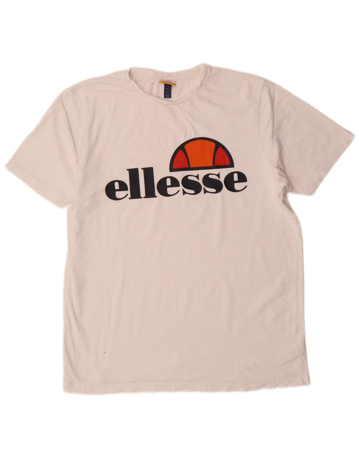 ELLESSE Herren-T-Shirt mit Grafik, Größe L, aus weißer Baumwolle
