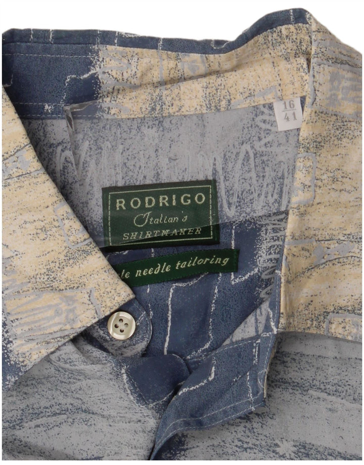 Rodrigo Herren Kurzarmhemd Größe 41 16 Große blaue Patchwork-Viskose
