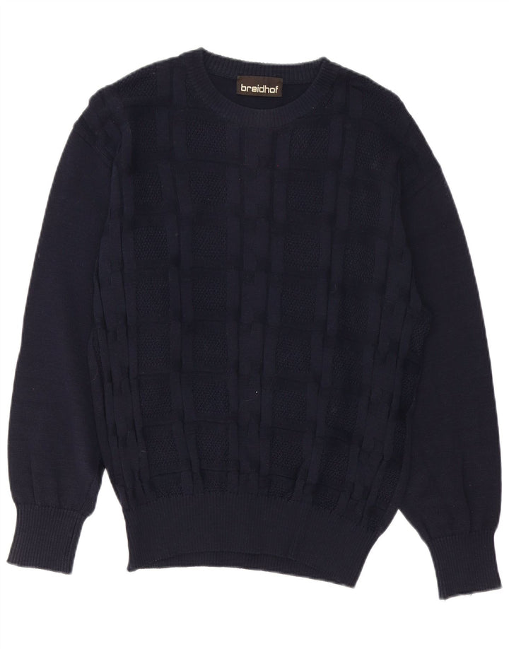 Breidhof Herren-Pullover mit Rundhalsausschnitt, IT 50, mittelmarineblaue Schurwolle
