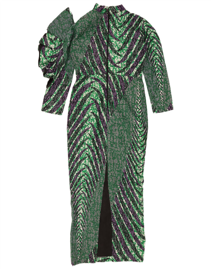 Vintage Damen Maxi-Etuikleid mit abstraktem Muster UK 12 Mittelgrün