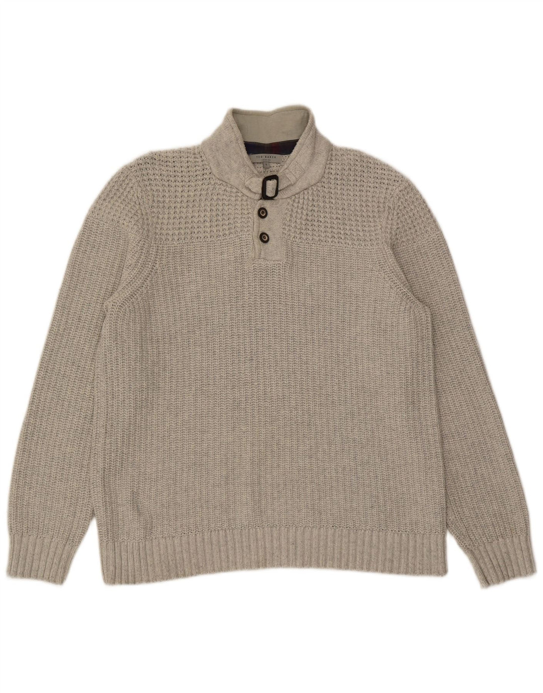Ted Baker Herren-Pullover mit Knopfkragen, Größe 4, groß, graue Baumwolle