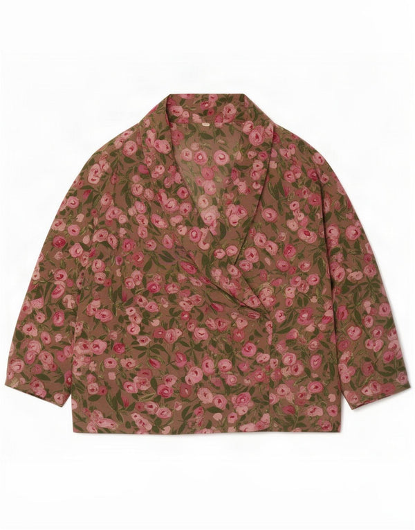 Vintage Damen LangarmBluse Top UK 18 XL Khaki Floral