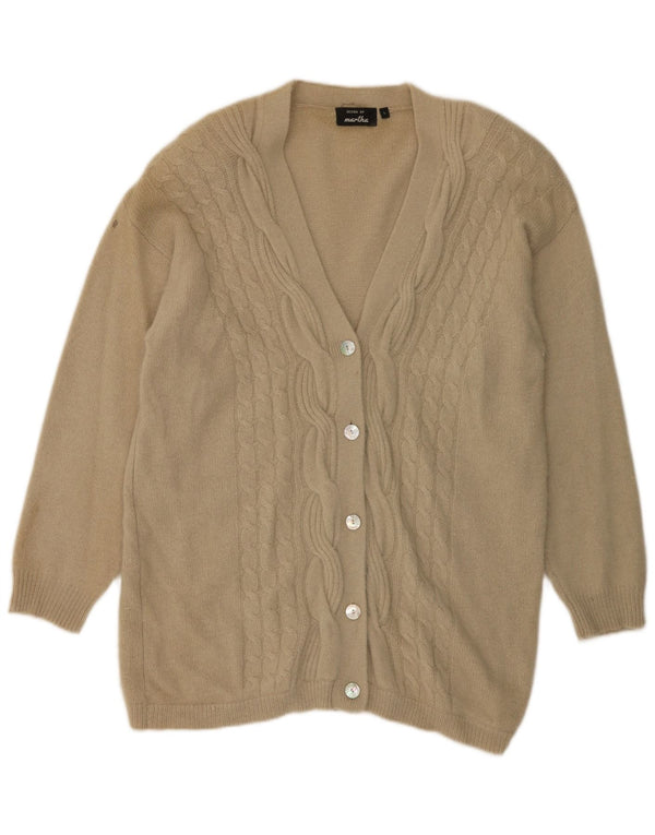 Vintage Damen Longline Cardigan Pullover UK 16 Große beige Lammwolle